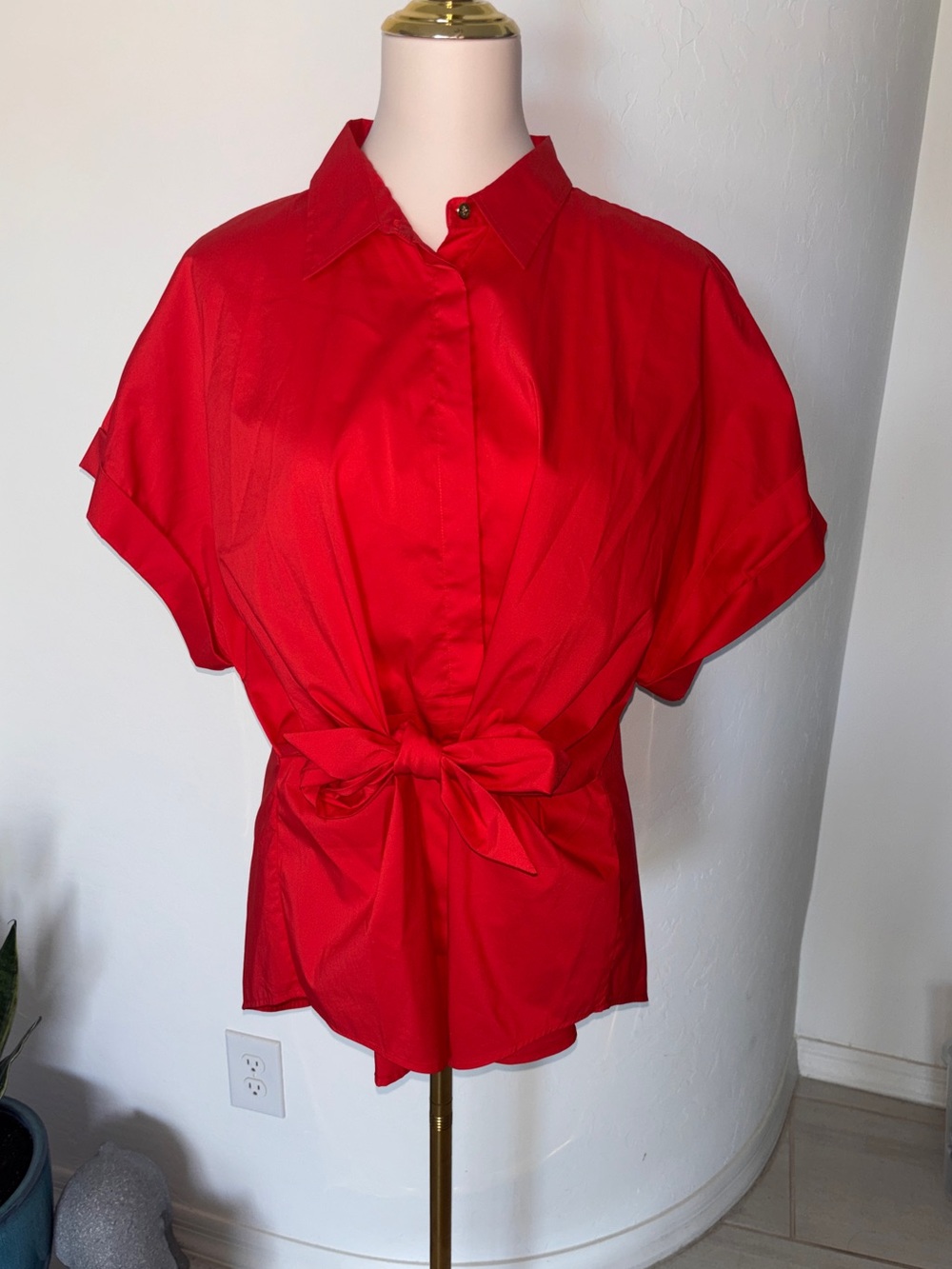 NWT Lauren Ralph Lauren Black Label Red Tie-Front Blouse